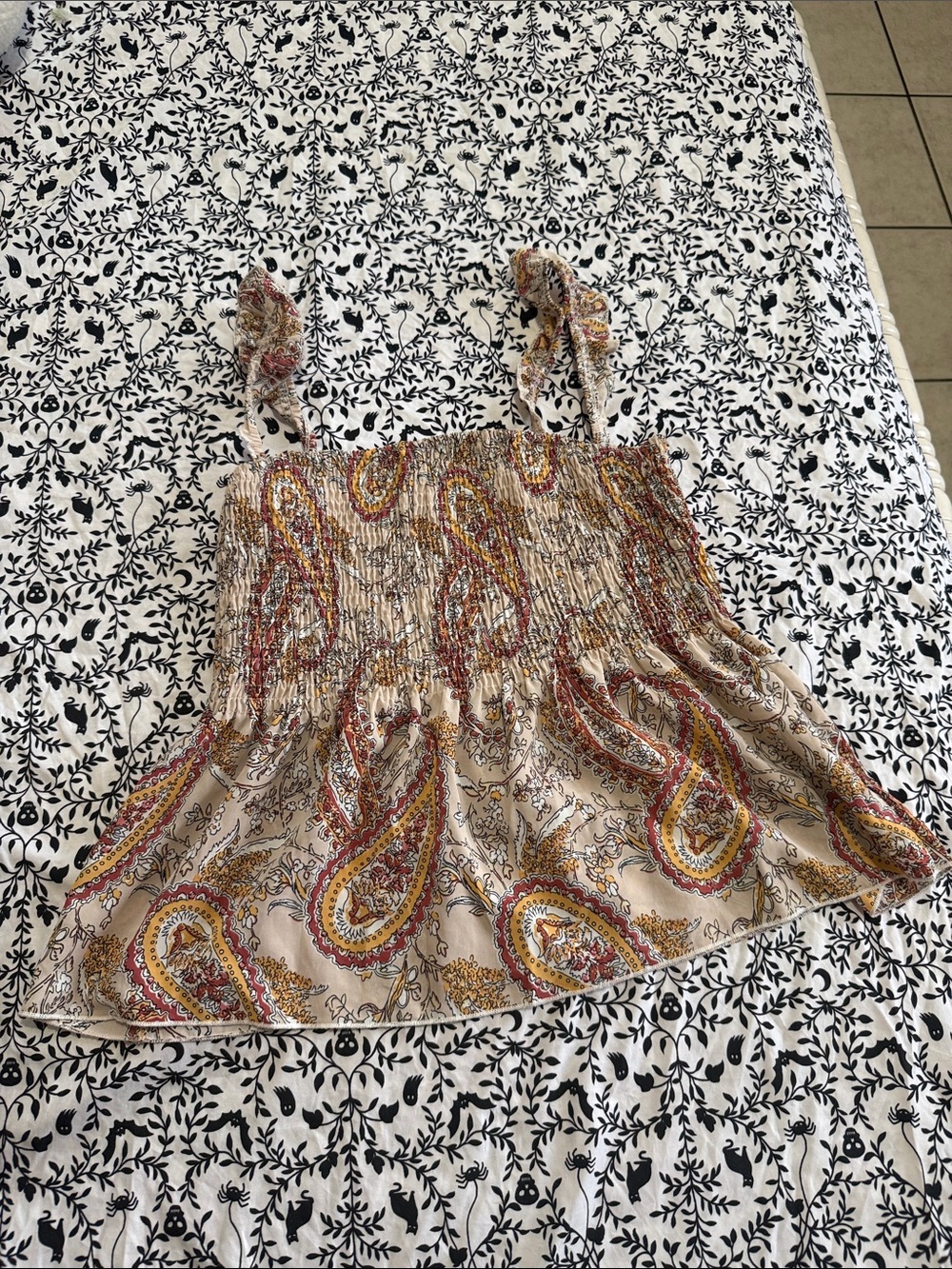 SHEIN Beige Paisley Smocked Tie-Strap Camisole